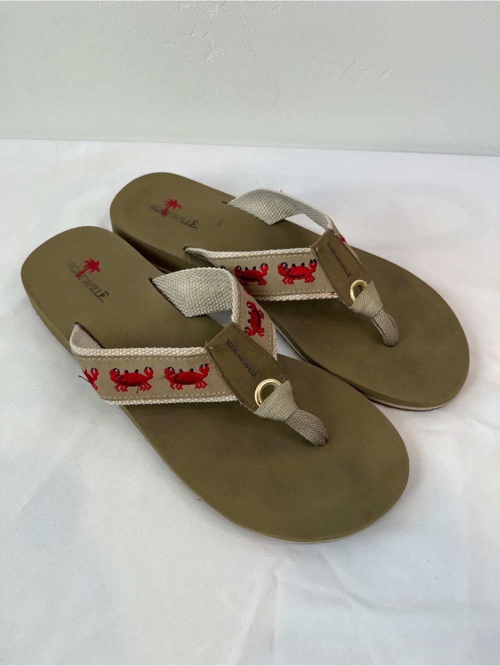 Margaritaville Red Crab Embroidered Canvas Flip Flop Sandals Womens Size 10